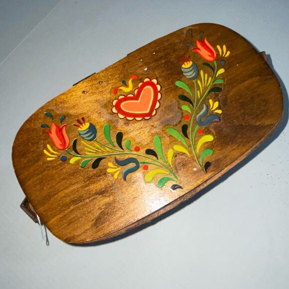 COFER’S Atlanta Handpainted Woven Wooden Basket Purse Fabric Lined VINTAGE - Picture 3 of 8